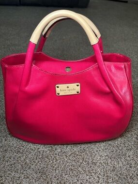 Kate Spade Hot Pink Tote with Cream Handles